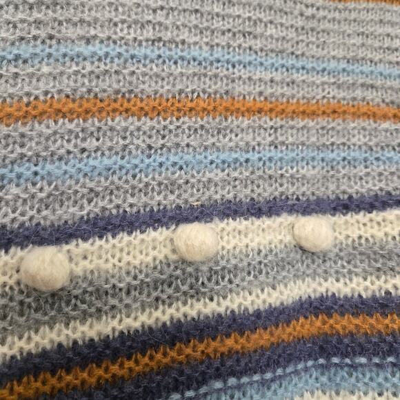 Heartloom Wool Mohair Pom Pom Knit Sweater Size XS Gray Striped Casual Boho Fall - Picture 4 of 9